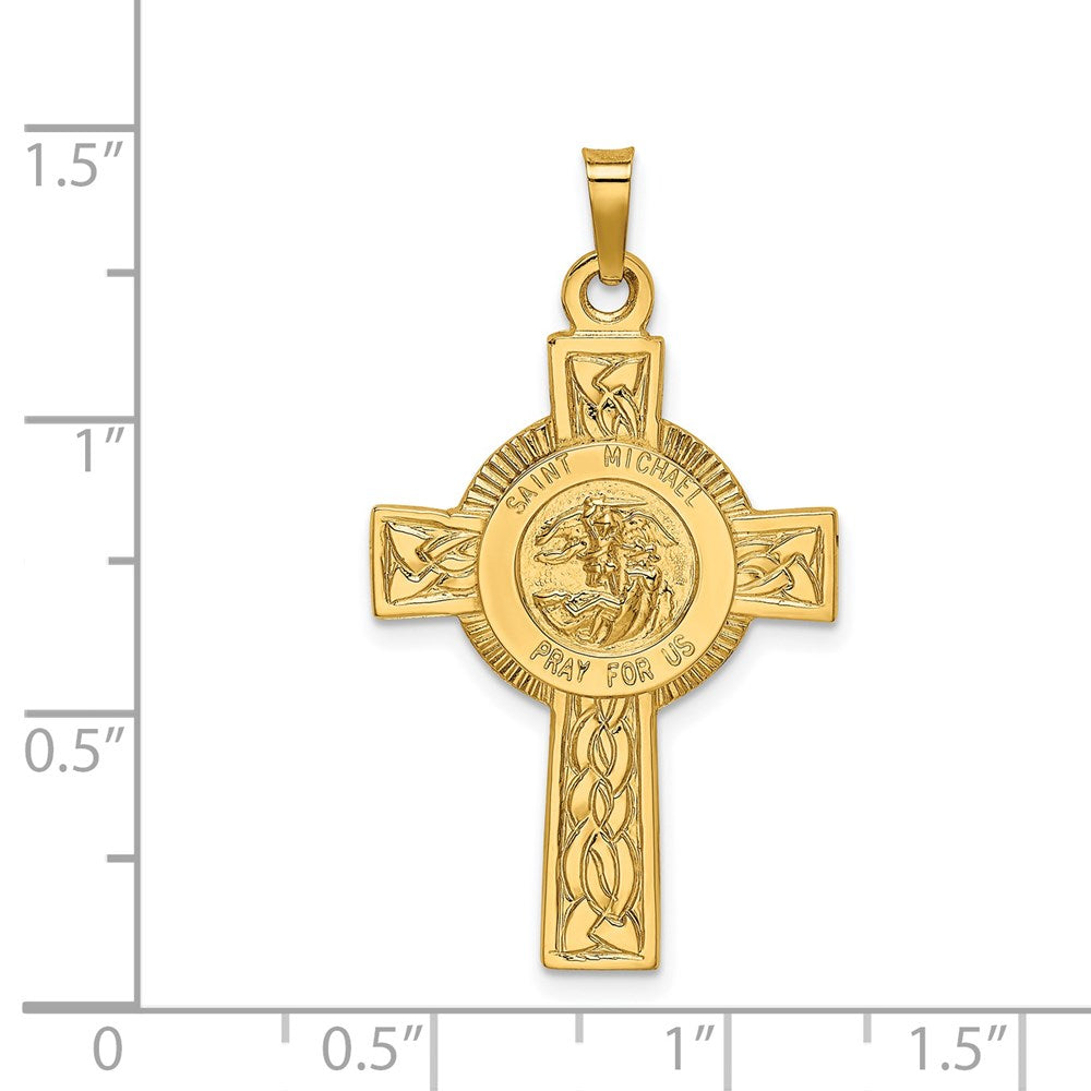 14k Yellow Gold Cross w/St. Michael Medal Pendant