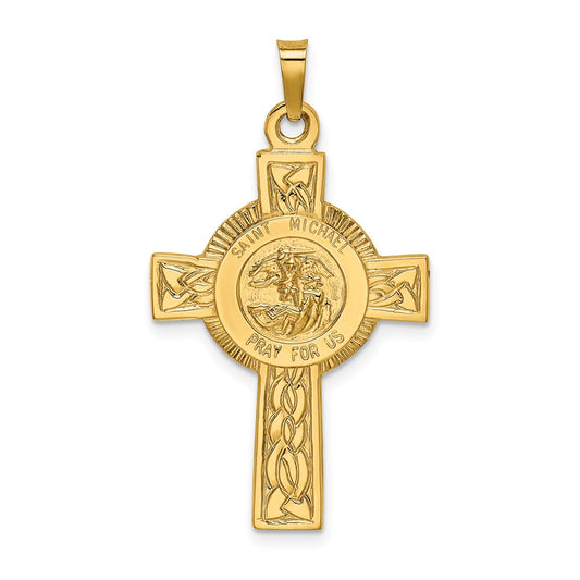 14k Yellow Gold Cross w/St. Michael Medal Pendant