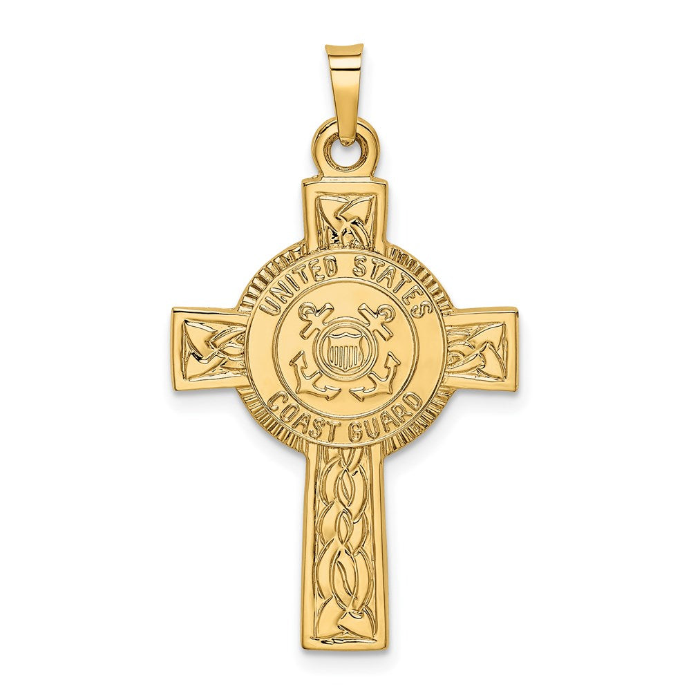 14k Yellow Gold Cross w/Coast Guard Insignia Pendant