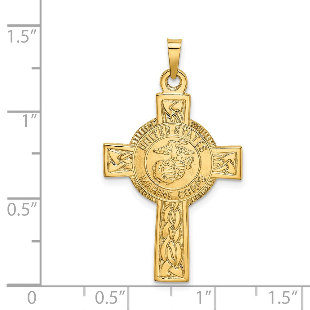 14k Yellow Gold Cross w/Marine Corps Insignia Pendant