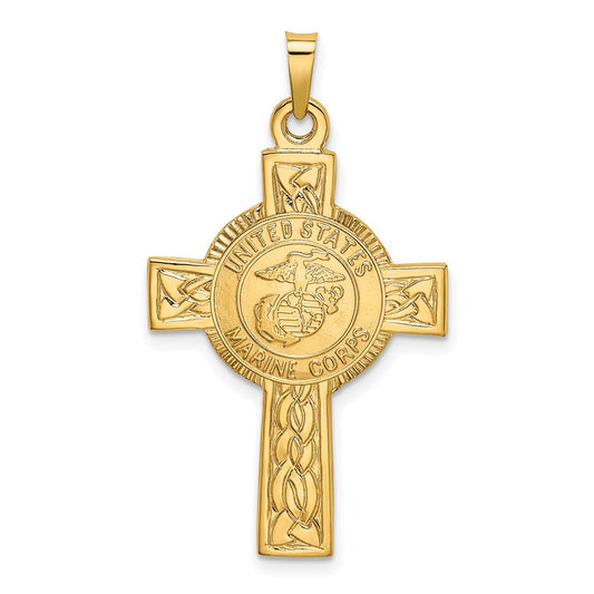 14k Yellow Gold Cross w/Marine Corps Insignia Pendant