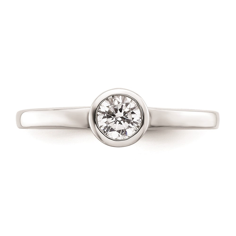 0.33ct. CZ Solid Real 14K White Gold Round Bezel Solitaire Engagement Ring