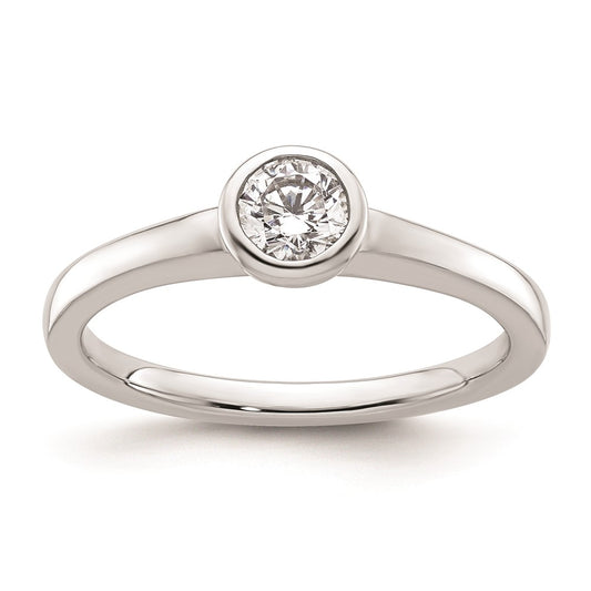 0.33ct. CZ Solid Real 14K White Gold Round Bezel Solitaire Engagement Ring