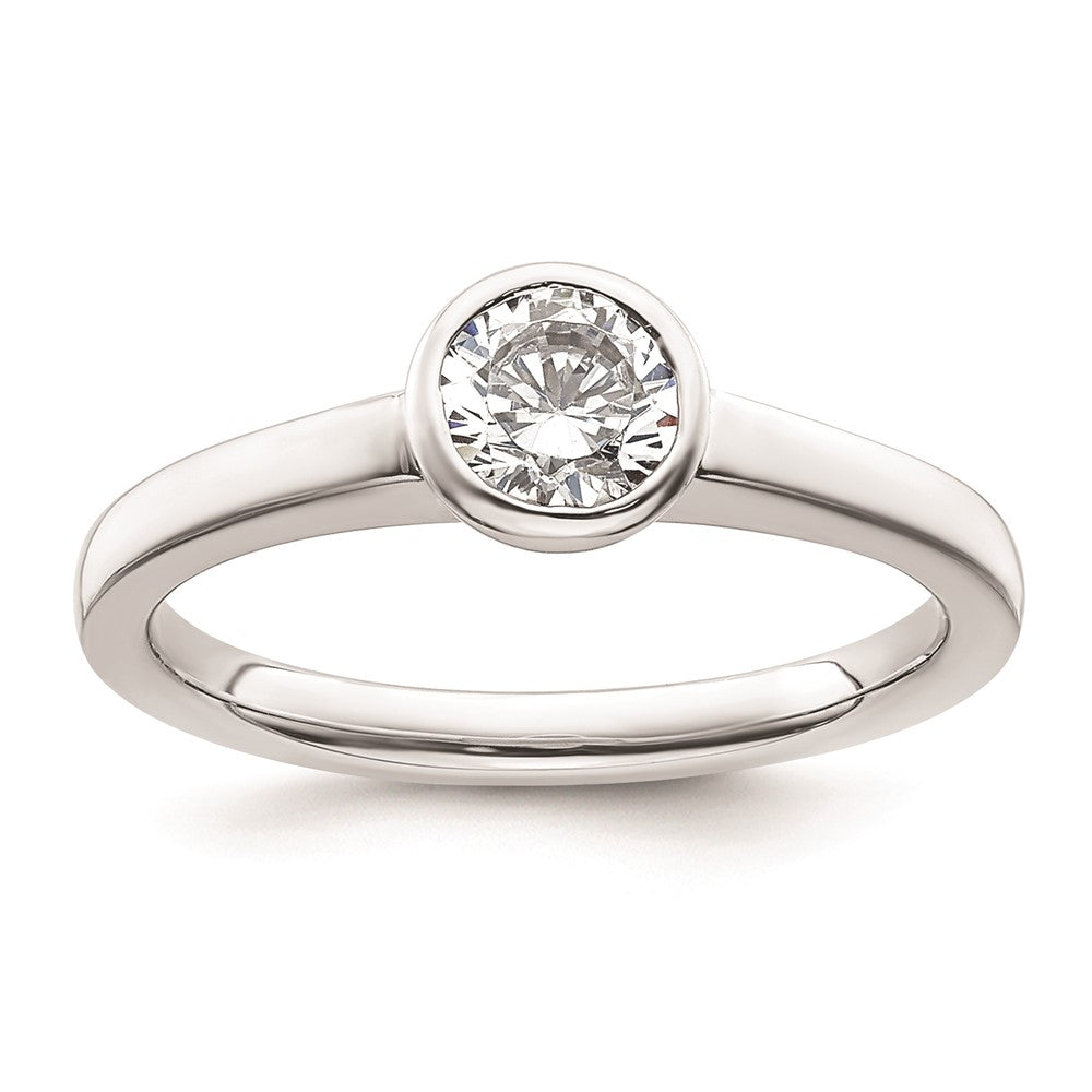 0.50ct. CZ Solid Real 14K White Gold Round Bezel Solitaire Engagement Ring