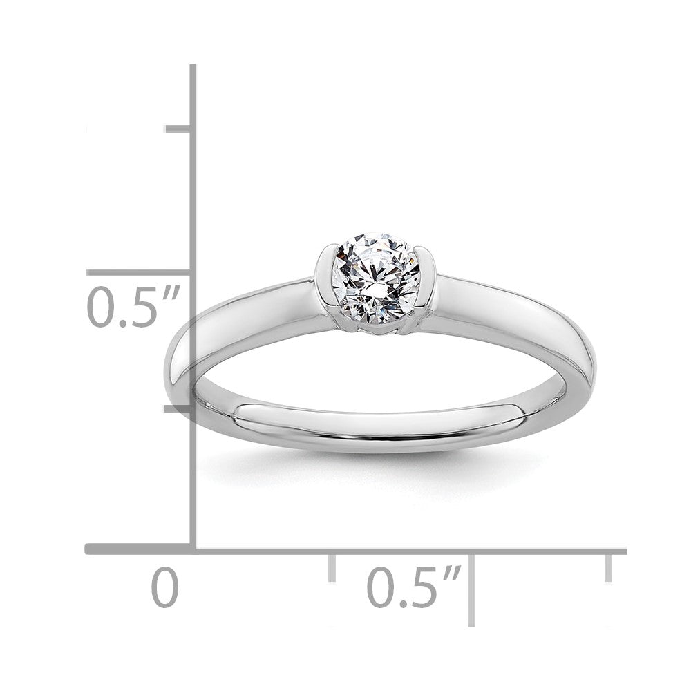 0.33ct. CZ Solid Real 14K White Gold Round Bezel Solitaire Engagement Ring