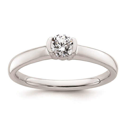 0.33ct. CZ Solid Real 14K White Gold Round Bezel Solitaire Engagement Ring