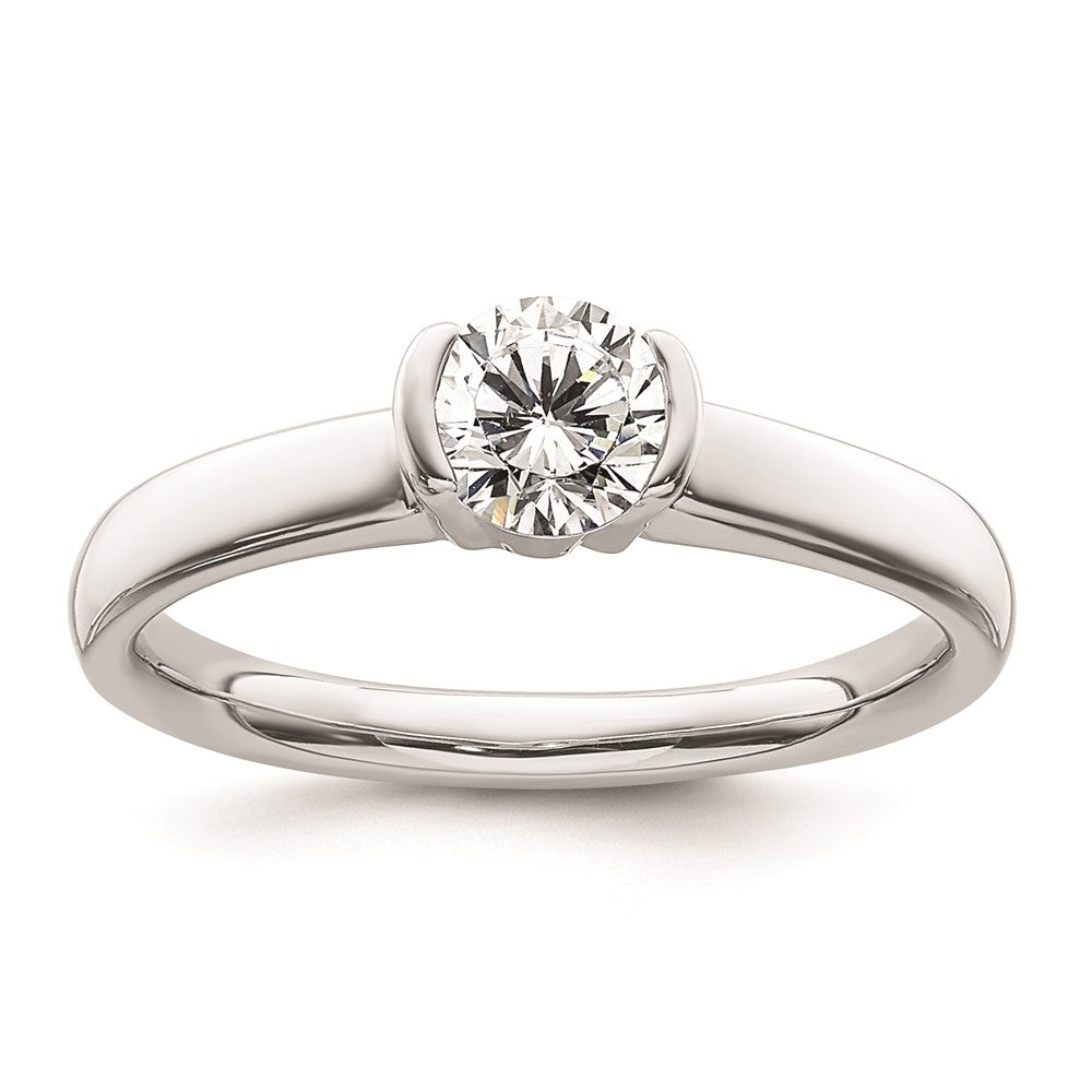 0.50ct. CZ Solid Real 14K White Gold Round Bezel Solitaire Engagement Ring