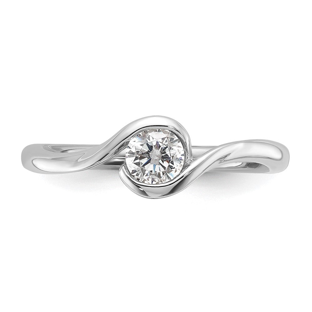 0.33ct. CZ Solid Real 14K White Gold Round Bezel Set Solitaire Engagement Ring Engagement Polished