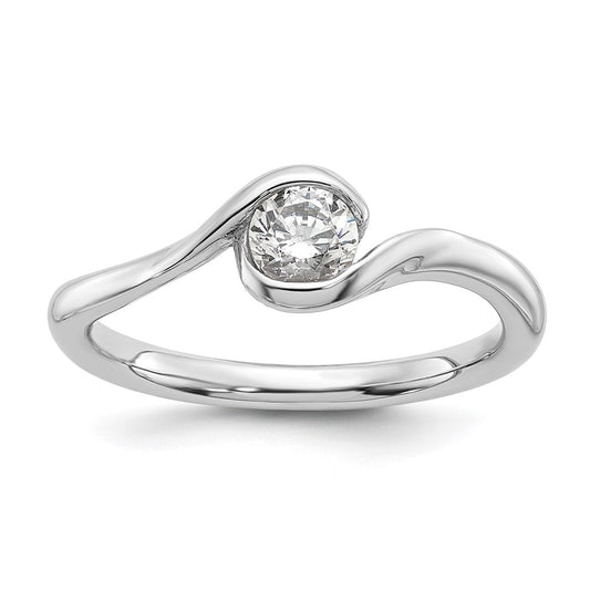 0.33ct. CZ Solid Real 14K White Gold Round Bezel Set Solitaire Engagement Ring Engagement Polished