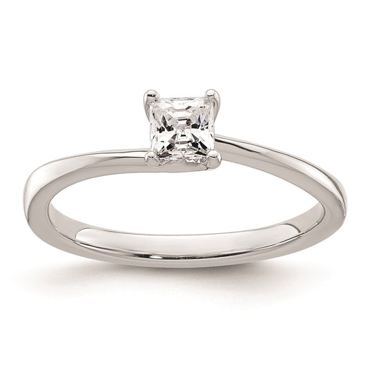 0.25ct. CZ Solid Real 14k White Gold Square Solitaire Engagement Ring