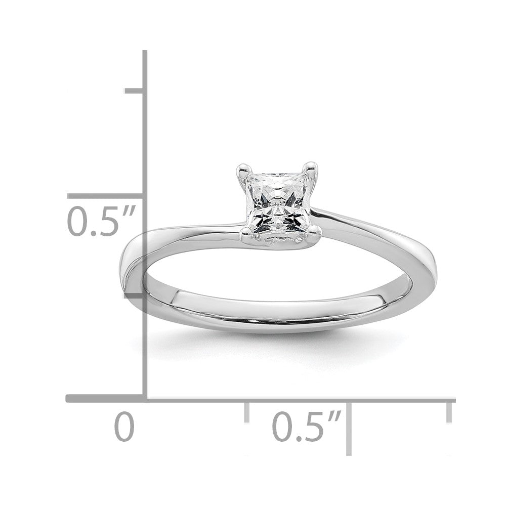 0.33ct. CZ Solid Real 14k White Gold Square Solitaire Engagement Ring