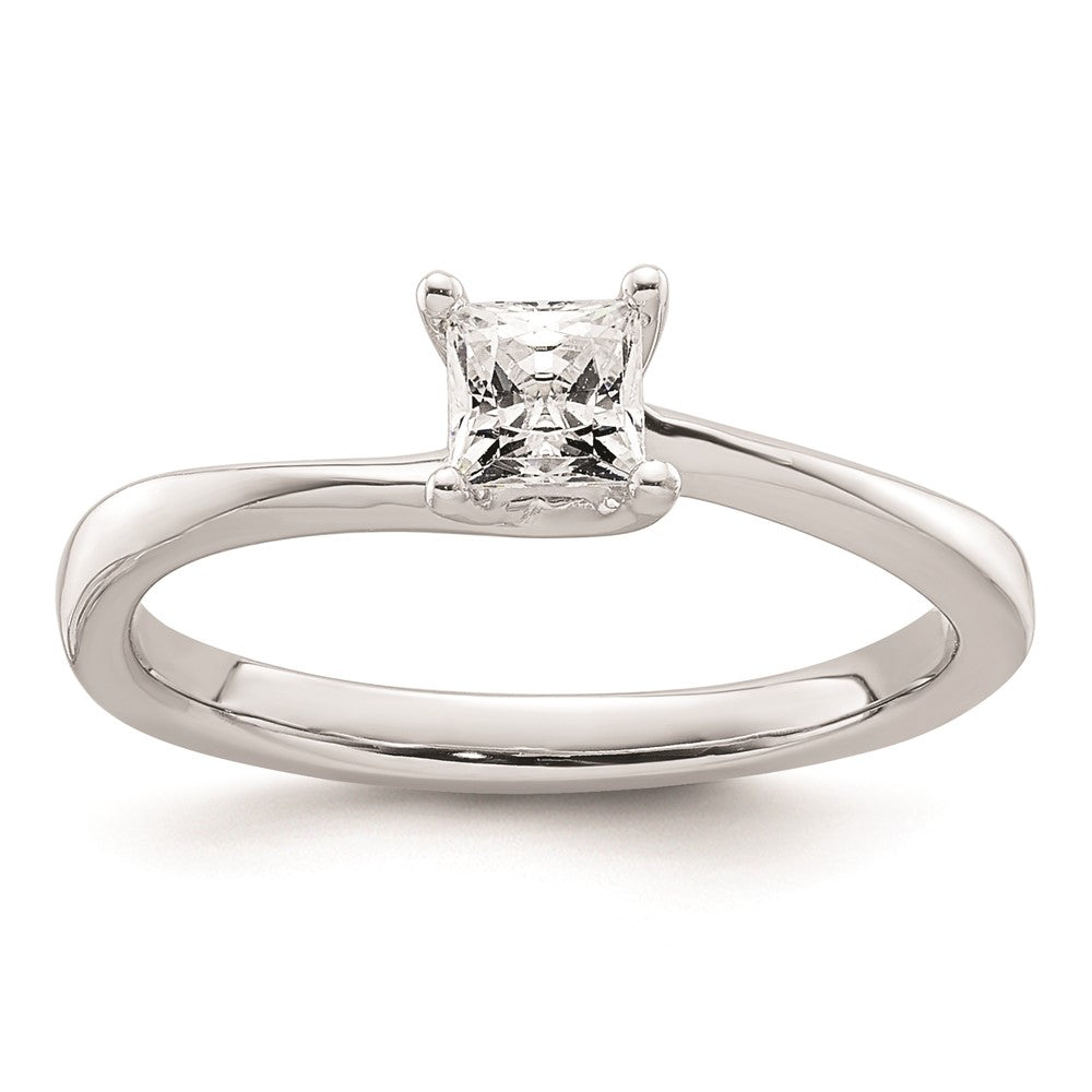 0.33ct. CZ Solid Real 14k White Gold Square Solitaire Engagement Ring