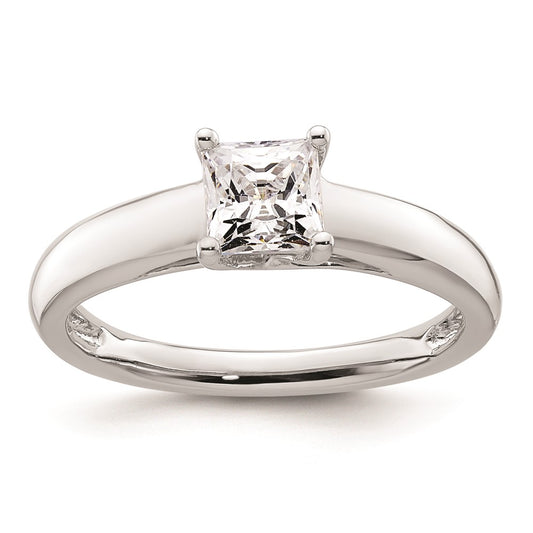 0.50ct. CZ Solid Real 14k White Gold Square Solitaire Engagement Ring