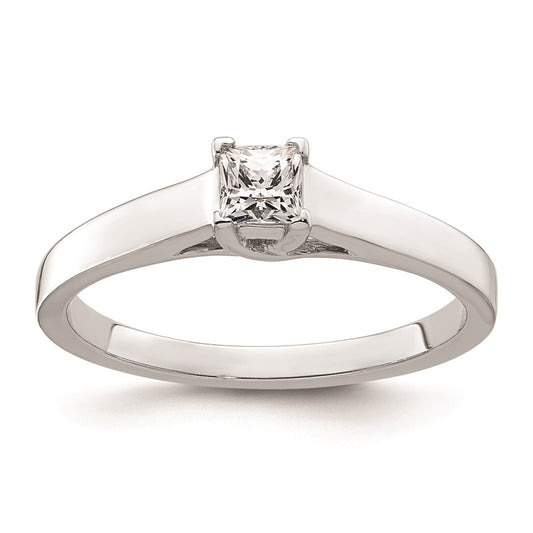 0.25ct. CZ Solid Real 14k White Gold Square Solitaire Engagement Ring