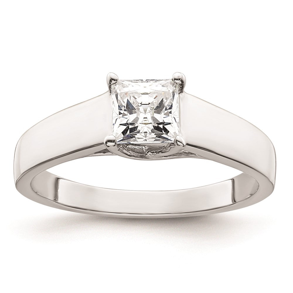 0.50ct. CZ Solid Real 14k White Gold Square Solitaire Engagement Ring