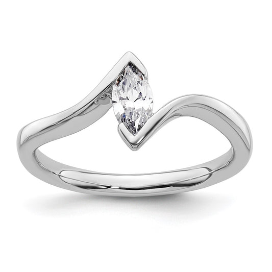 0.33ct. CZ Solid Real 14k White Gold Marquise Bezel Solitaire Engagement Ring