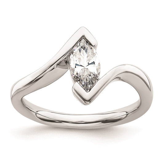 0.75ct. CZ Solid Real 14k White Gold Marquise Bezel Solitaire Engagement Ring