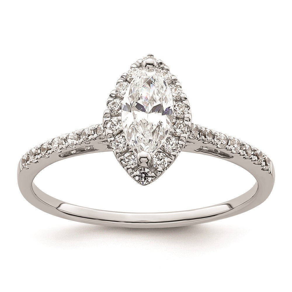 0.33ct. CZ Solid Real 14K White Gold Marquise Halo Engagement Ring