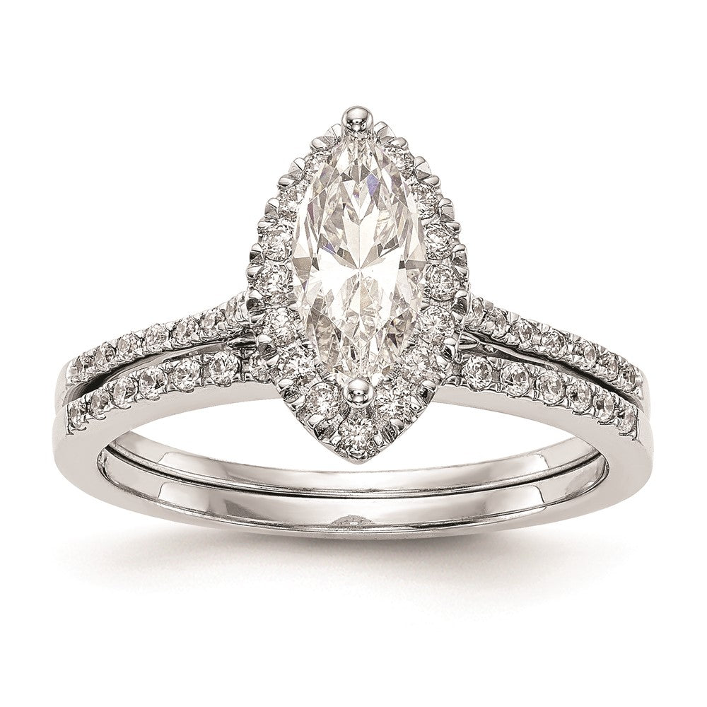 1.00ct. CZ Solid Real 14K White Gold Marquise Halo Engagement Ring