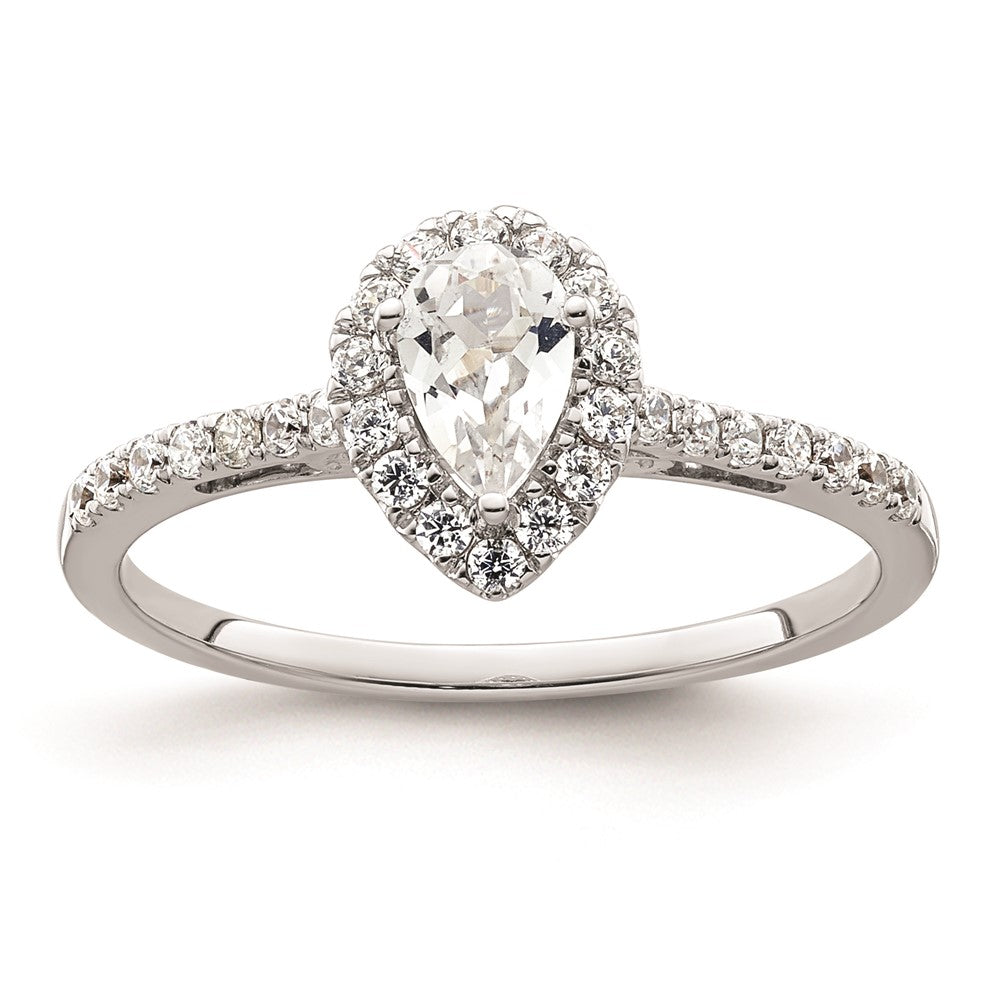 0.50ct. CZ Solid Real 14K White Gold Pear Halo Engagement Ring