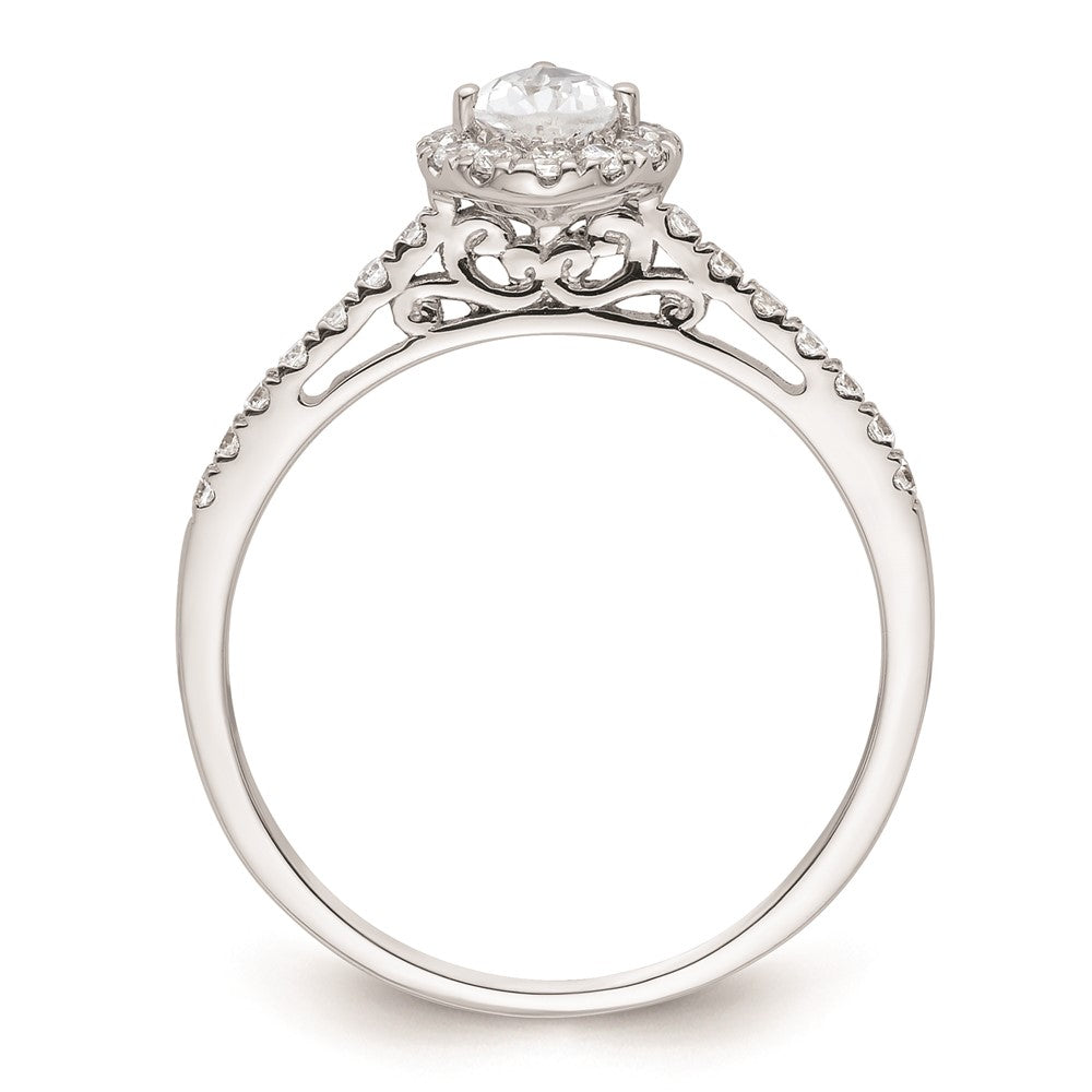 0.50ct. CZ Solid Real 14K White Gold Pear Halo Engagement Ring