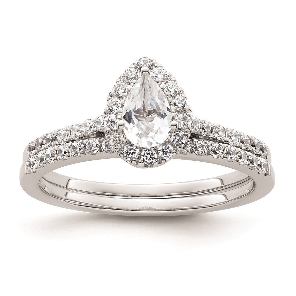 0.50ct. CZ Solid Real 14K White Gold Pear Halo Engagement Ring