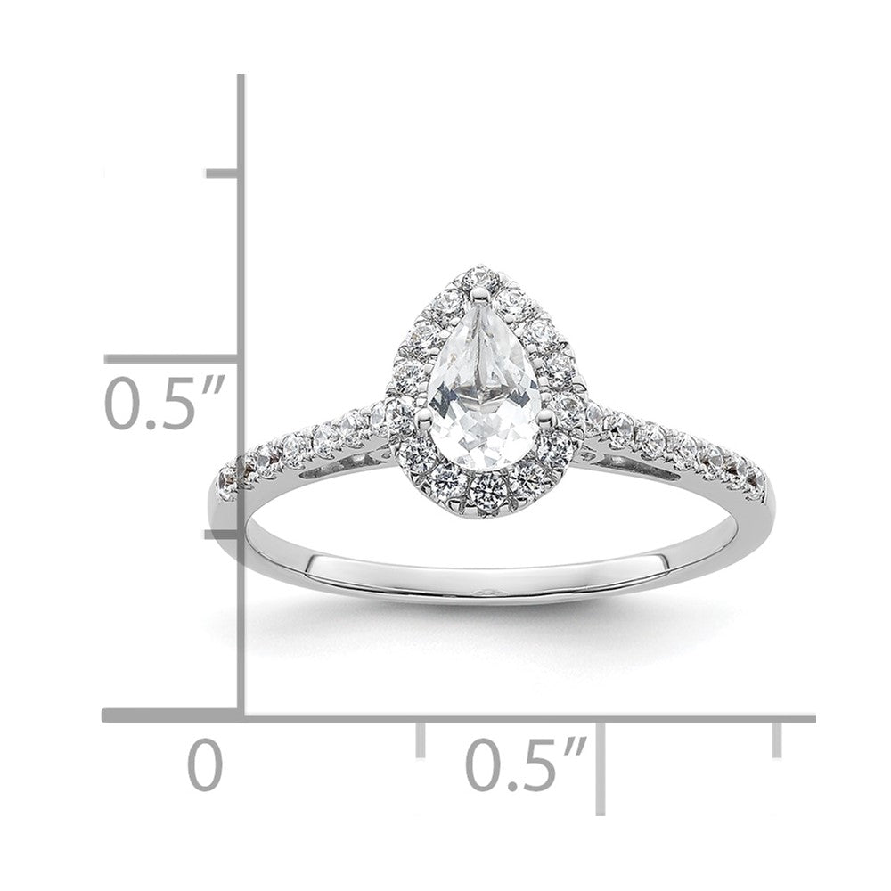 0.50ct. CZ Solid Real 14K White Gold Pear Halo Engagement Ring