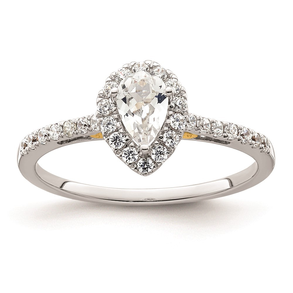 0.50ct. CZ Solid Real 14ktt Pear Halo Engagement Ring