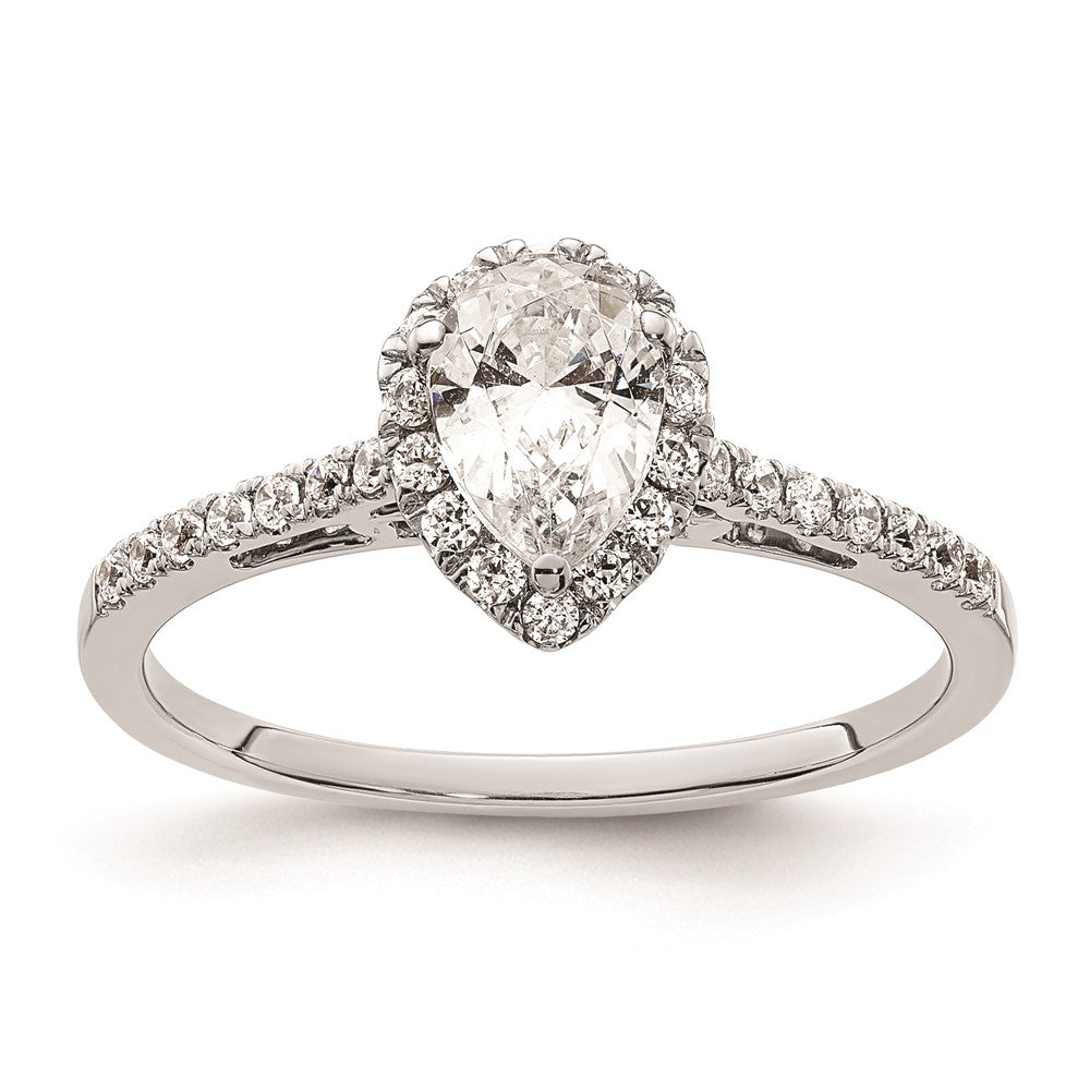 0.75ct. CZ Solid Real 14K White Gold Pear Halo Engagement Ring