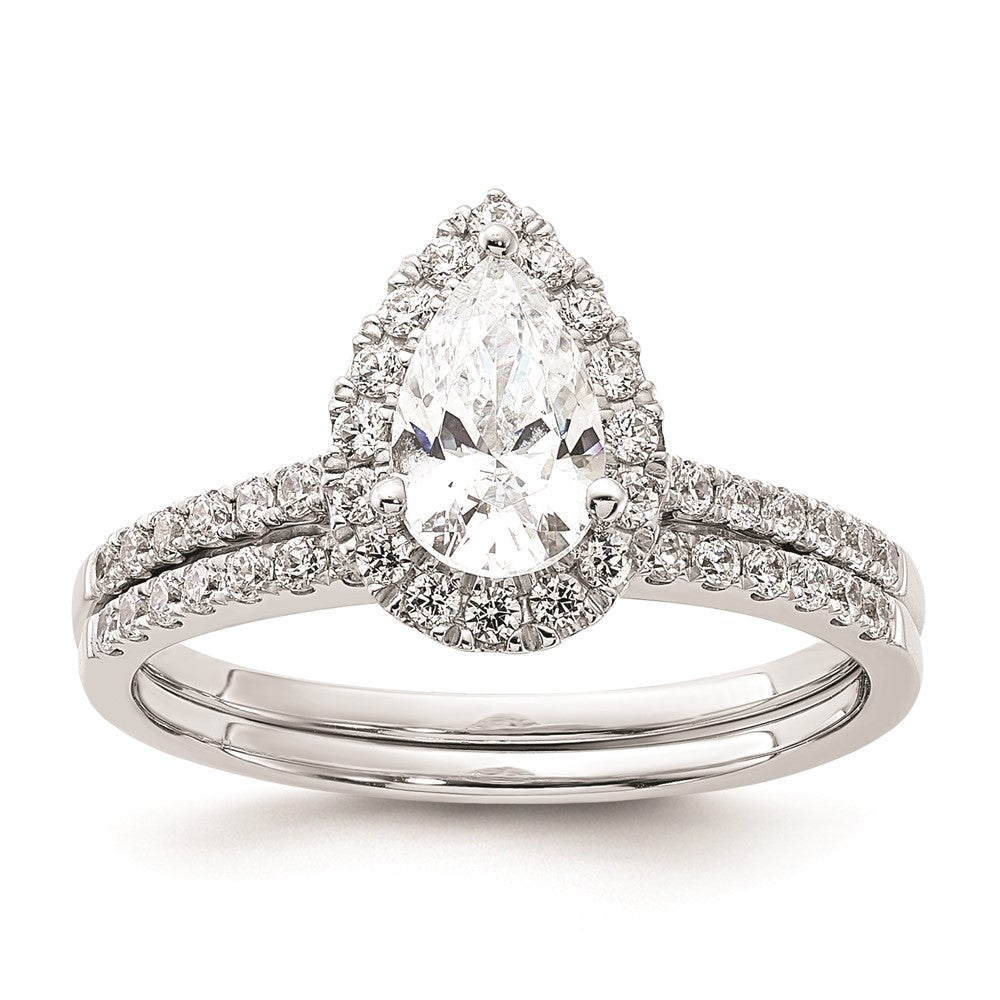 1.00ct. CZ Solid Real 14K White Gold Pear Halo Engagement Ring