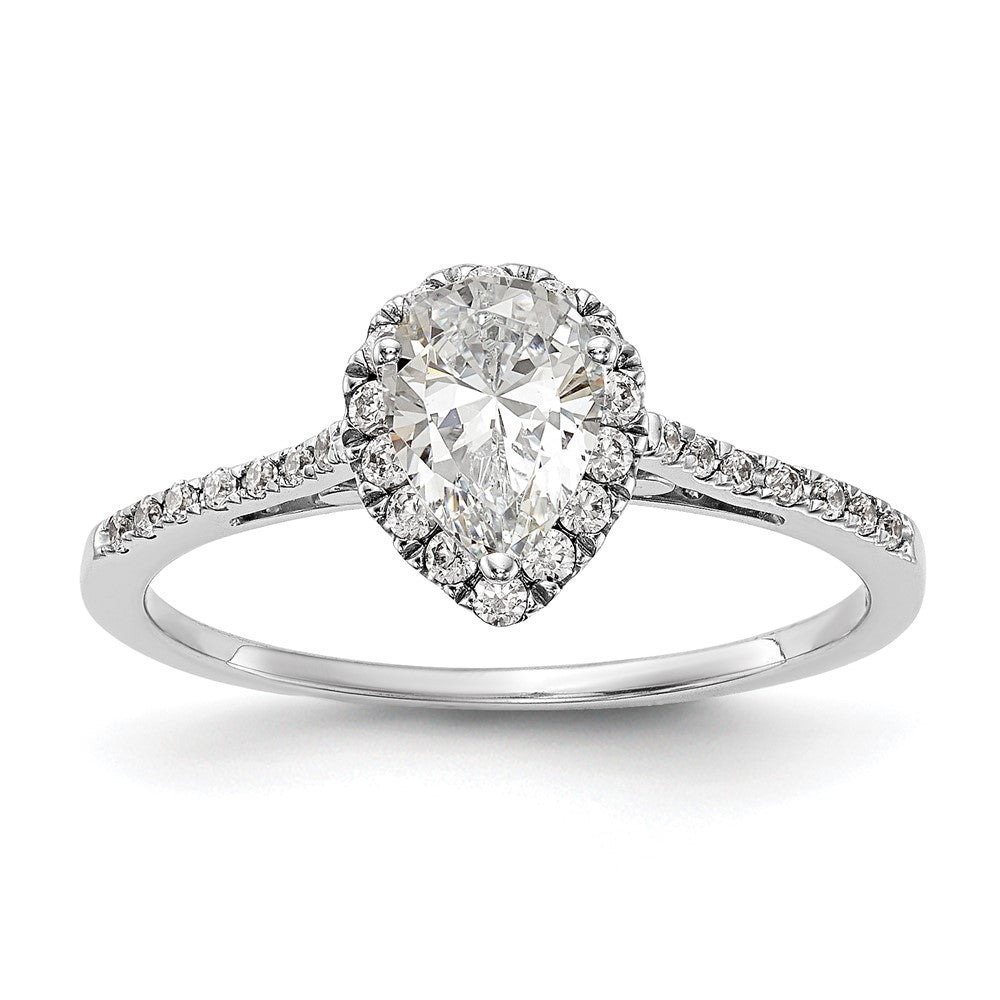 1.50ct. CZ Solid Real 14K White Gold Pear Halo Engagement Ring