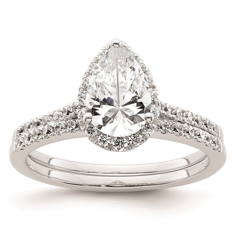 1.50ct. CZ Solid Real 14K White Gold Pear Halo Engagement Ring