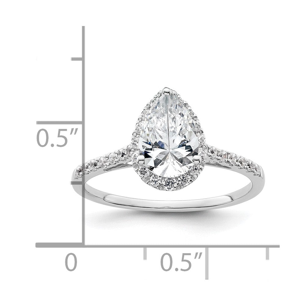 1.50ct. CZ Solid Real 14K White Gold Pear Halo Engagement Ring