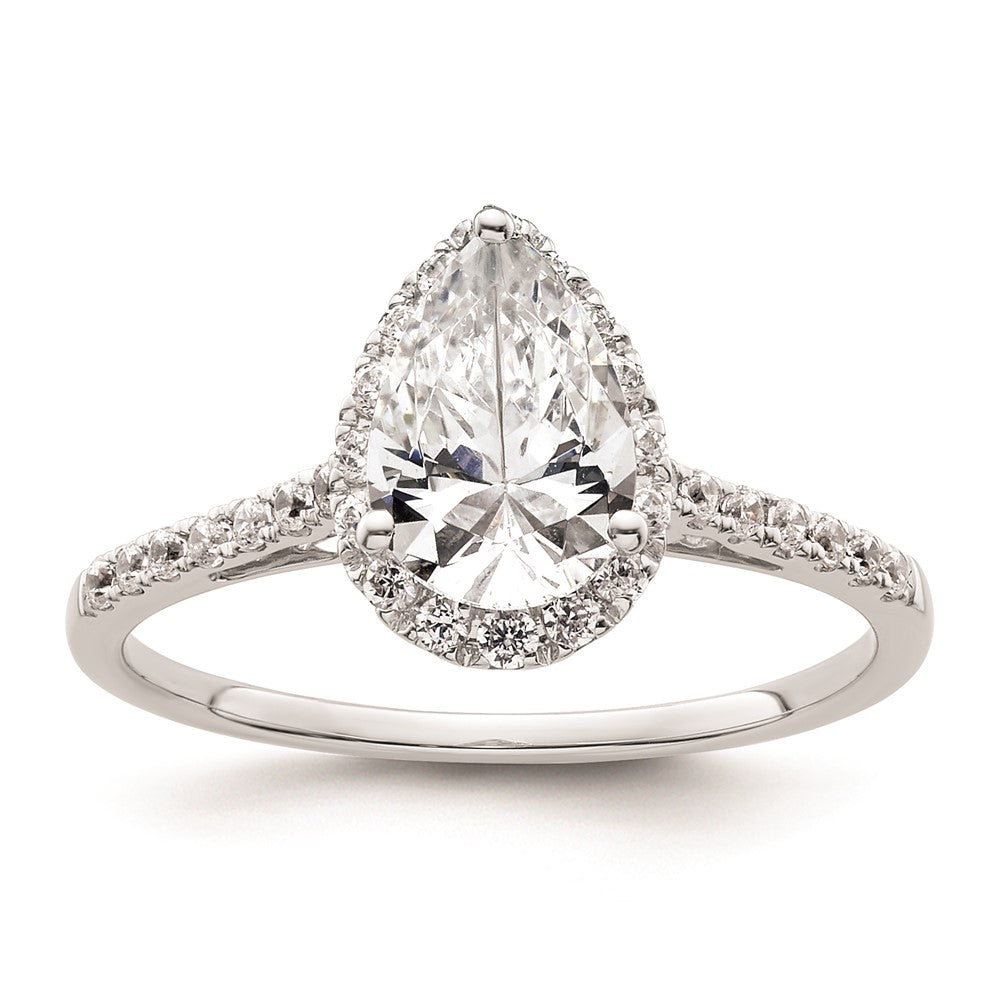 1.50ct. CZ Solid Real 14K White Gold Pear Halo Engagement Ring