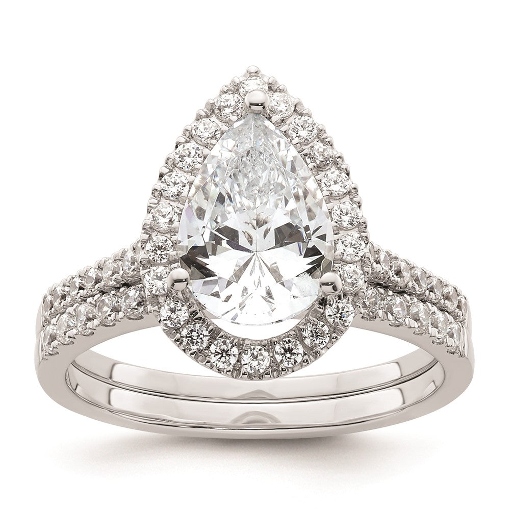 2.00ct. CZ Solid Real 14K White Gold Pear Halo Engagement Ring