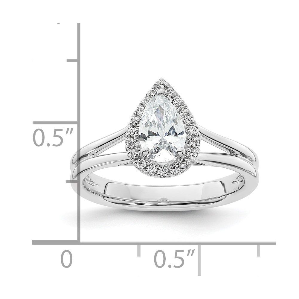 0.75ct. CZ Solid Real 14K White Gold Pear Halo Split Shank Engagement Ring