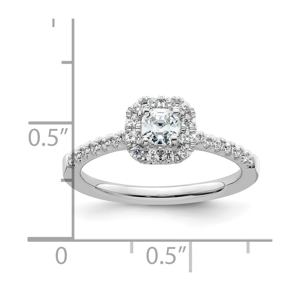 0.37ct. CZ Solid Real 14K White Gold Ascher Halo Engagement Ring