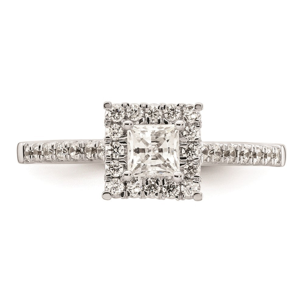 0.37ct. CZ Solid Real 14K White Gold Square Halo Engagement Ring