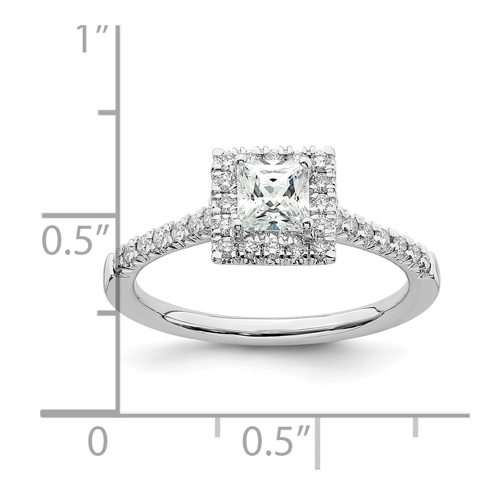 0.50ct. CZ Solid Real 14K White Gold Square Halo Engagement Ring