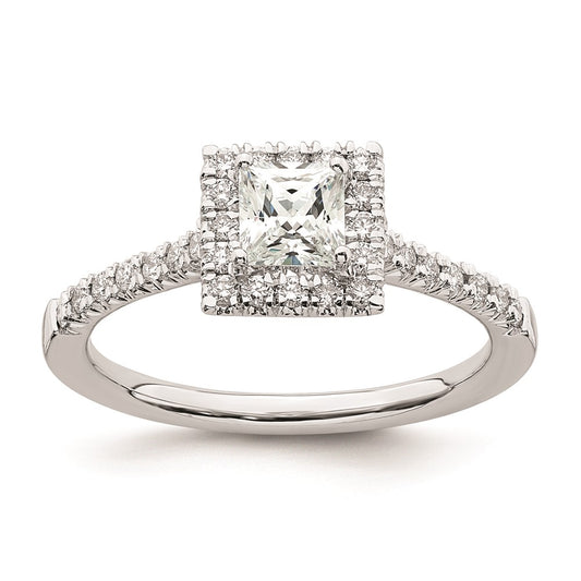 0.50ct. CZ Solid Real 14K White Gold Square Halo Engagement Ring