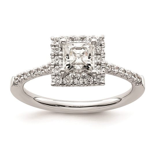 0.75ct. CZ Solid Real 14K White Gold Square Halo Engagement Ring