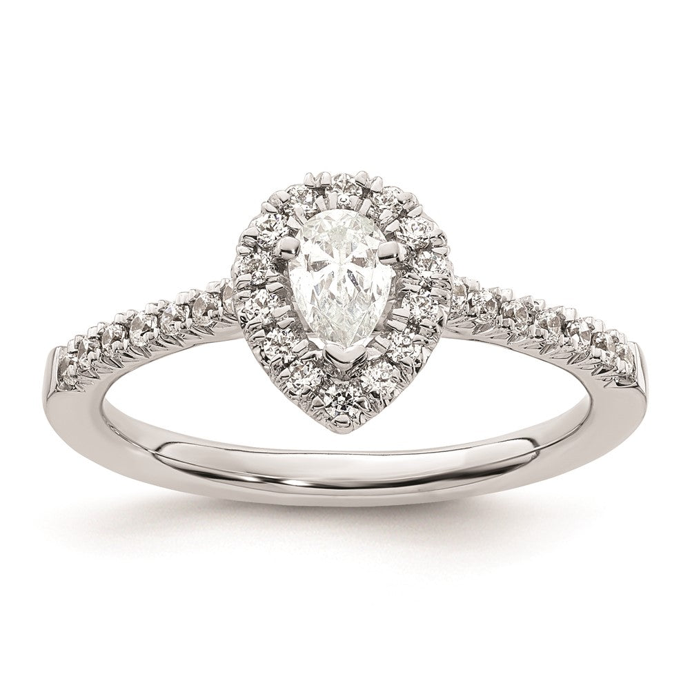 0.37ct. CZ Solid Real 14K White Gold Pear Halo Engagement Ring