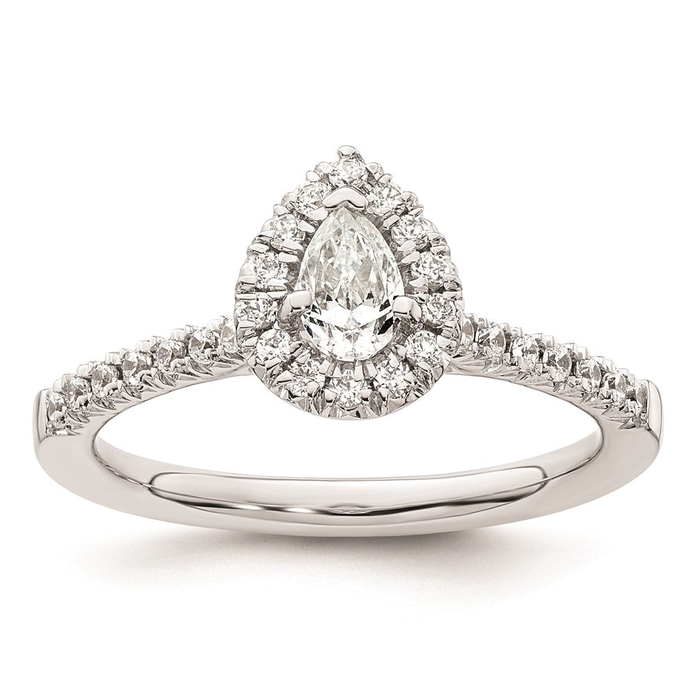 0.37ct. CZ Solid Real 14K White Gold Pear Halo Engagement Ring