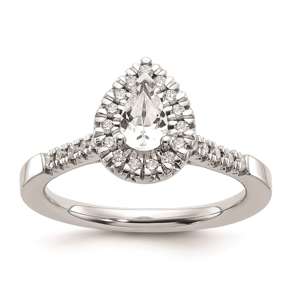 0.50ct. CZ Solid Real 14K White Gold Pear Halo Engagement Ring