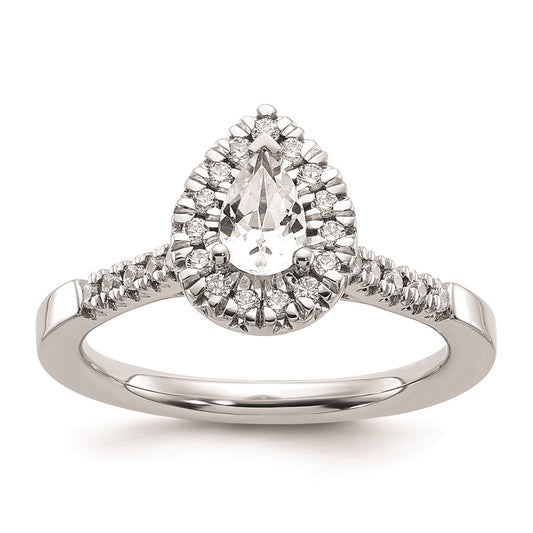 0.50ct. CZ Solid Real 14K White Gold Pear Halo Engagement Ring