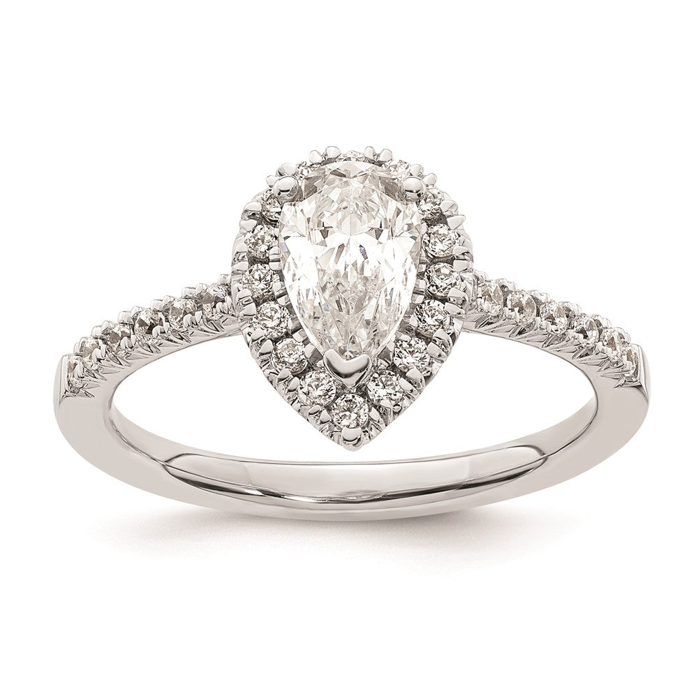 0.75ct. CZ Solid Real 14K White Gold Pear Halo Engagement Ring