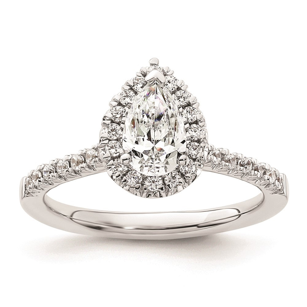 0.75ct. CZ Solid Real 14K White Gold Pear Halo Engagement Ring