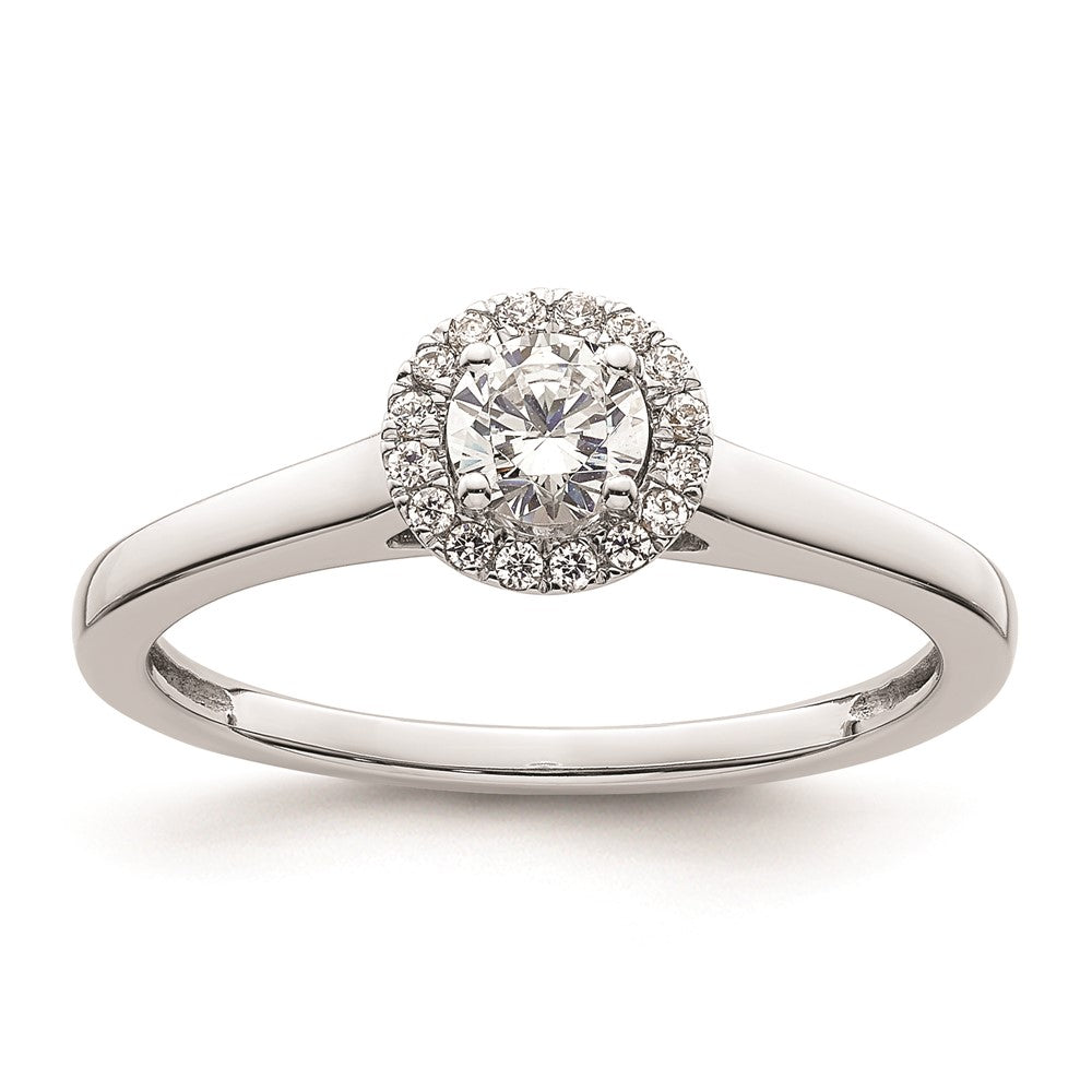 0.33ct. CZ Solid Real 14K White Gold Round Halo Engagement Ring