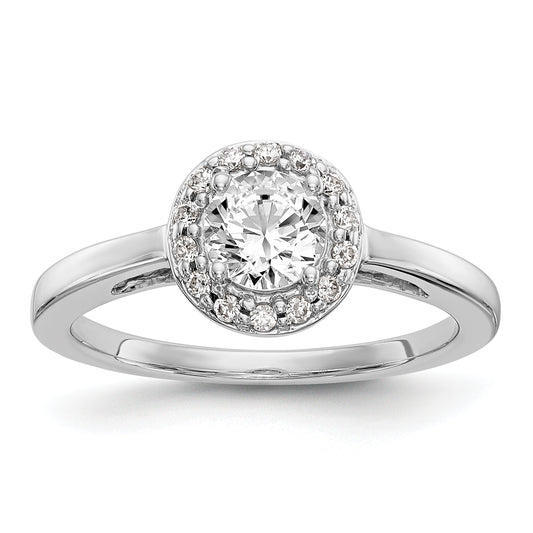 0.50ct. CZ Solid Real 14K White Gold Round Halo Engagement Ring