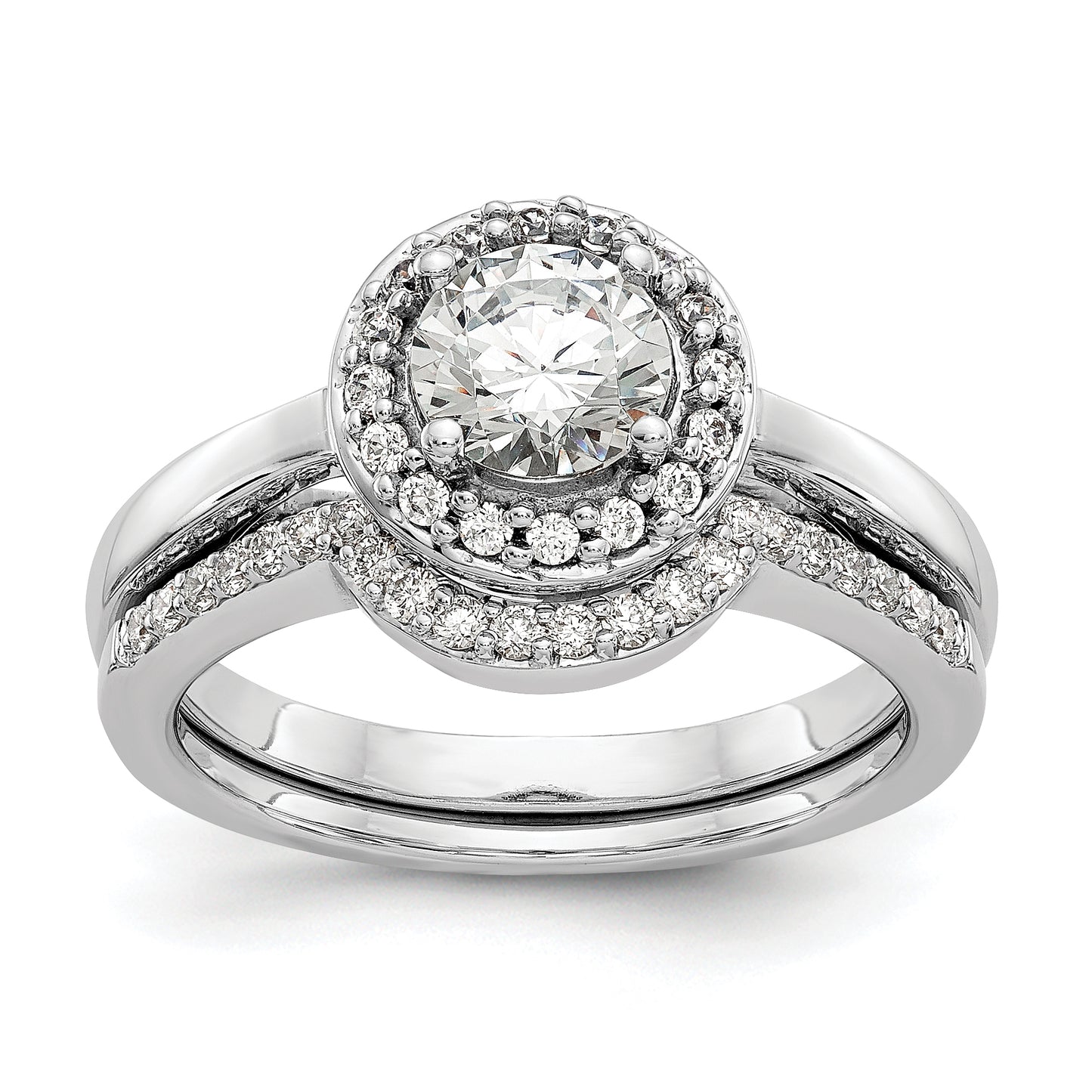 0.75ct. CZ Solid Real 14K White Gold Round Halo Engagement Ring